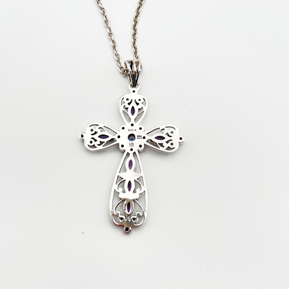 ✝️NICKY BUTLER 925 Sterling Silver Rainbow Moonstone Amethyst Cross Necklace NEW - Picture 7 of 10